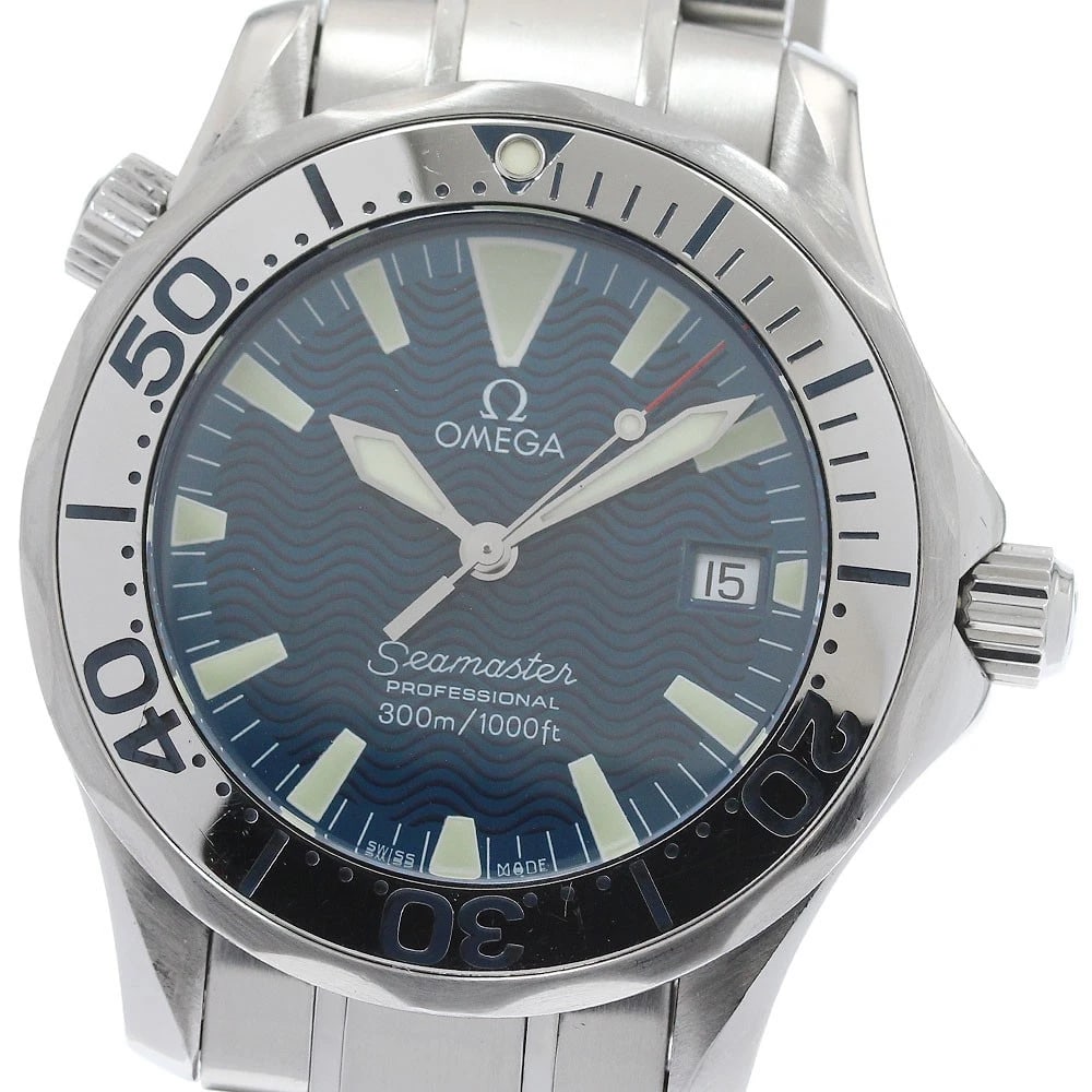 OMEGA SEAMASTER DATE BLUE DIAL QUARTZ WATCH: OMEGA Seamaster Date blue Dial Quartz Watch Brand: OMEGA Type/Style: Wristwatch Material: Band Material Stainless Steel, Case Material Stainless Steel Color: Band Color Silver, Case Color Silver,