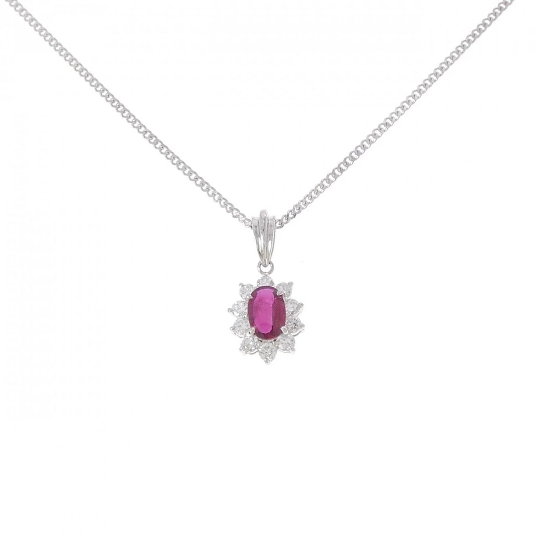 PT900/PT850 RUBY NECKLACE: PT900/PT850 Ruby Necklace Brand: Unbranded Type/Style: Ruby Necklace Material: PT900/PT850 Main Stone Ruby Color: Size: Actual Size Pendant length approx. x width approx.: 20.6mmx9.7mm Chain maximum
