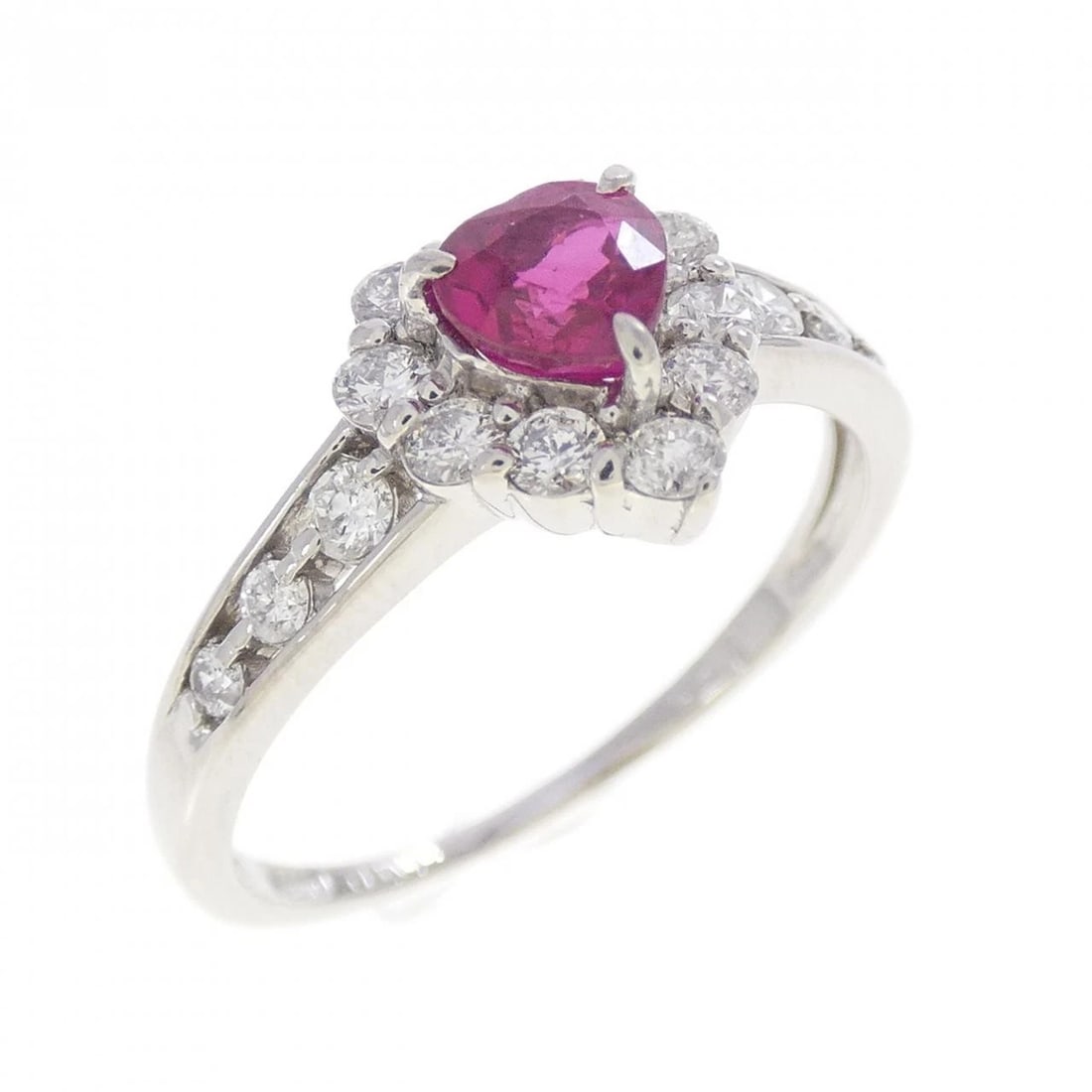 PT900 HEART RUBY RING: PT900 Heart Ruby Ring Brand: Unbranded Type/Style: Ruby Ring Material: PT900 Main Stone Ruby Color: Size: US6 1/2 Accessories: None Accessories Notice: When purchasing pre-owned goods, please refer