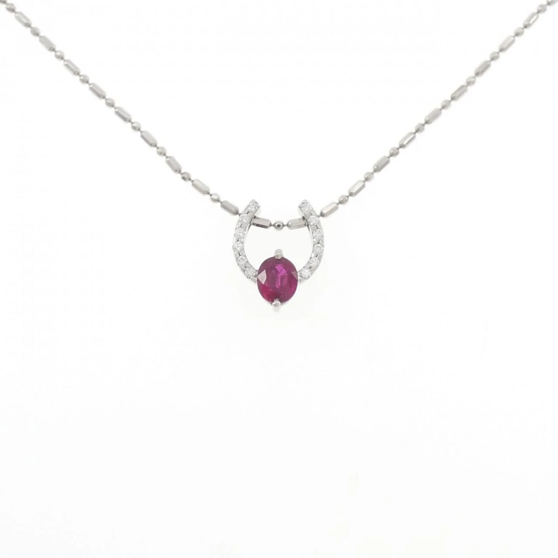 PT900/PT850 RUBY NECKLACE: PT900/PT850 Ruby Necklace Brand: Unbranded Type/Style: Ruby Necklace Material: Color: Size: Actual Size Pendant length approx. x width approx.: 12.7mmx10.0mm Chain maximum width approx.: 1.2mm Size