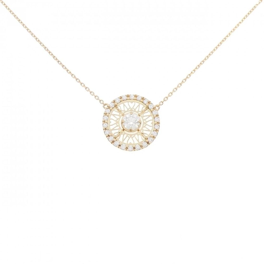 18K YELLOW GOLD DIAMOND NECKLACE: 18K Yellow Gold Diamond Necklace Brand: Unbranded Type/Style: Diamond Necklace Material: Color: WG Size: Actual Size Diameteraround: 12.6mm Chain maximum width approx.: 0.8mm Size 45cm Accessories:
