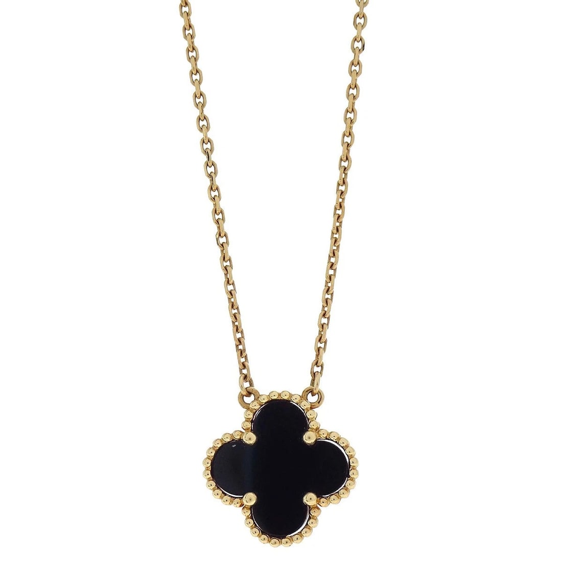 VAN CLEEF & ARPELS ALHAMBRA NECKLACE ONYX 750 JEWELRY: Van Cleef & Arpels Alhambra Necklace Onyx 750 Jewelry Brand: Van Cleef & Arpels Type/Style: Necklace Material: Au750 Main Stone Onyx Color: Gold Size: Chain(Overall) : 42.0 cm, Top : W 1.4 x H 1.4 cm