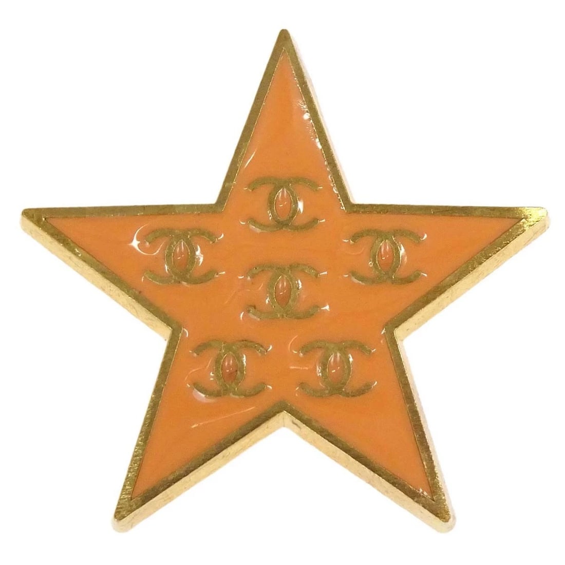 CHANEL STAR BROOCH PIN ORANGE: Chanel Star Brooch Pin Orange Brand: CHANEL Type/Style: Brooch Material: Gold Plated Color: Gold, White Size: W 3.3 x H 3.3 cm Accessories: None Accessories Notice: When purchasing pre-own