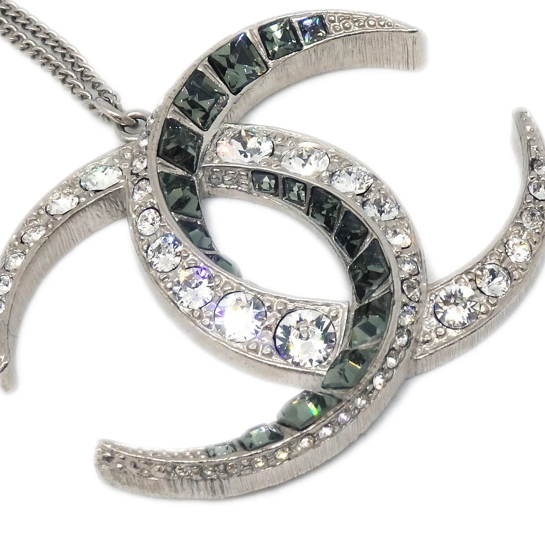 CHANEL SILVER NECKLACE PENDANT RHINESTONE - 2