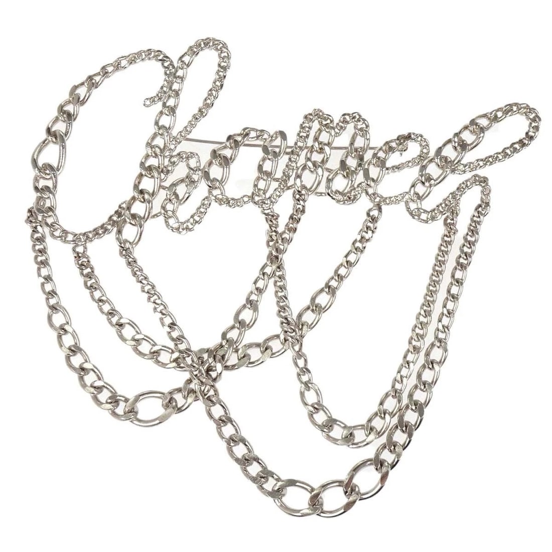 CHANEL LOGO DANGLE CHAIN BROOCH PIN SILVER: Chanel Logo Dangle Chain Brooch Pin Silver Brand: CHANEL Type/Style: Brooch Material: Silver Plated Color: Silver Size: W 13.3 x H 13.3 cm Accessories: None Accessories Notice: When purcha