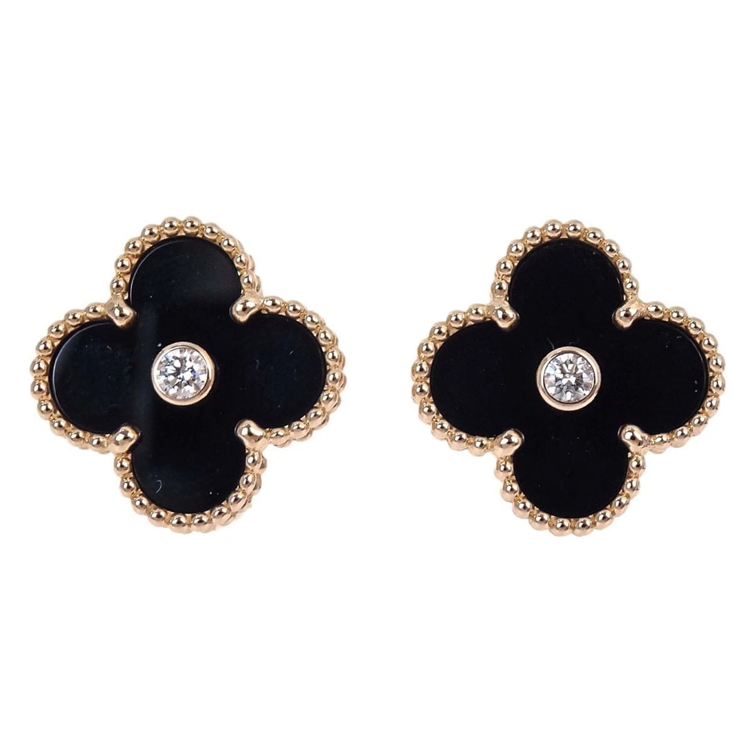 VAN CLEEF & ARPELS ALHAMBRA PIERCED EARRINGS AU750 ONYX JEWELRY: Van Cleef & Arpels Alhambra Pierced Earrings Au750 Onyx Jewelry Brand: Van Cleef & Arpels Type/Style: Earrings Material: Au750 Main Stone Onyx Natural Color: Gold Size: W 1.5 x H 1.5 cm Accessories: