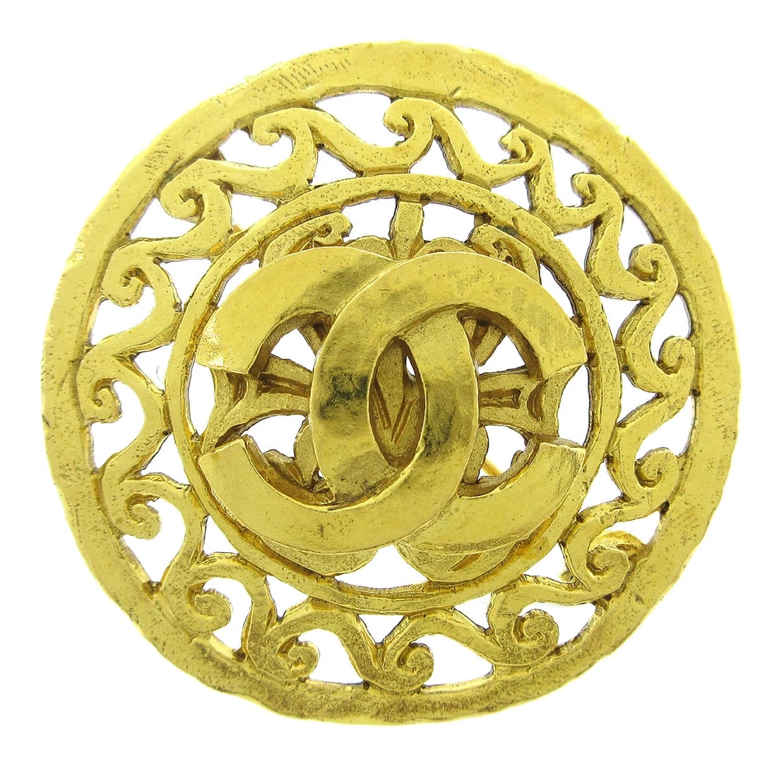 CHANEL MEDALLION BROOCH PIN GOLD: Chanel Medallion Brooch Pin Gold Brand: Chanel Type/Style: Brooch Material: Gold Plated Color: Gold Size: Diameter : 4.6 cm Accessories: None Accessories Notice: When purchasing pre-owned