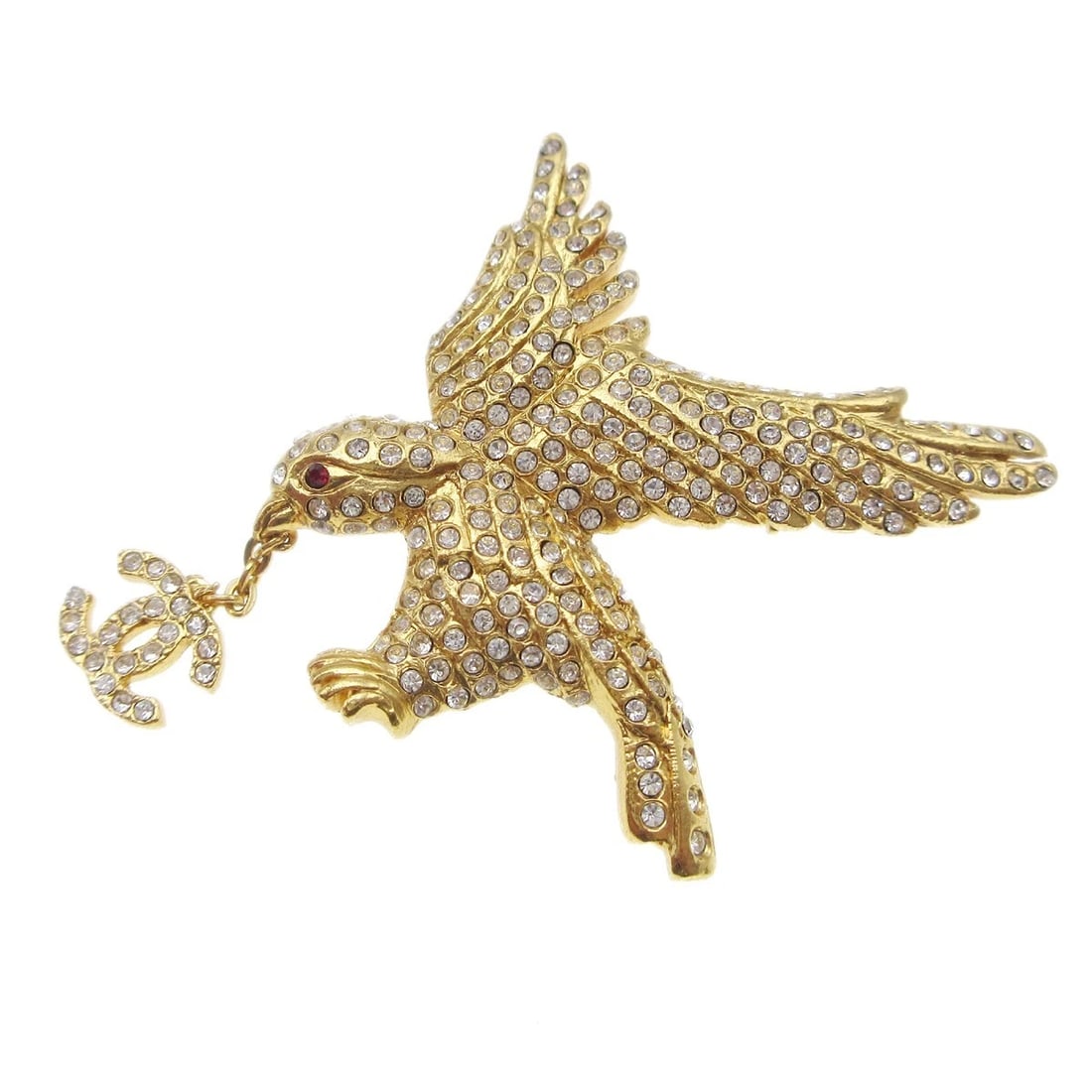 CHANEL EAGLE RHINESTONE BROOCH PIN GOLD (1 of 3)
