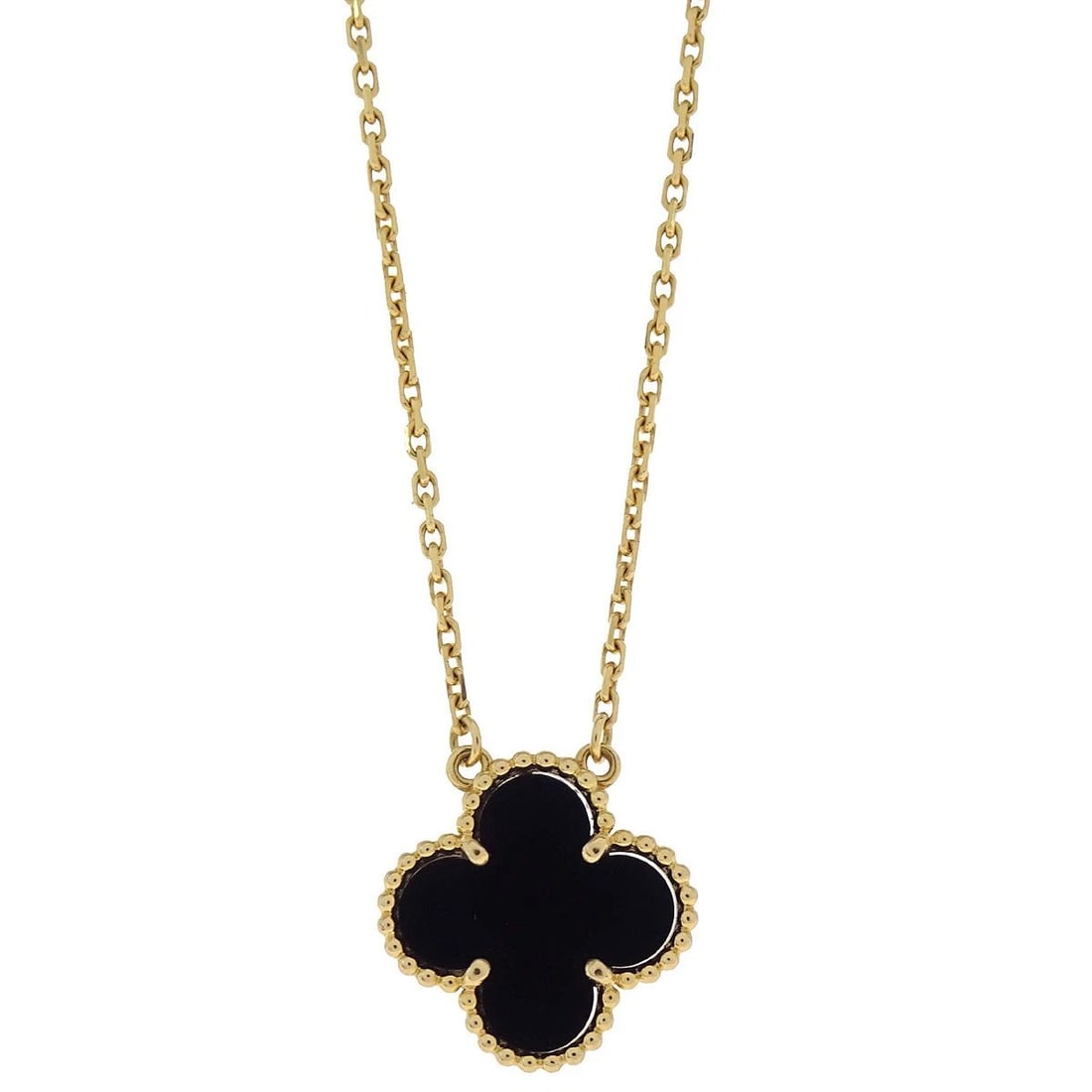 VAN CLEEF & ARPELS ALHAMBRA NECKLACE ONYX AU750 JEWELRY: Van Cleef & Arpels Alhambra Necklace Onyx Au750 Jewelry Brand: Van Cleef & Arpels Type/Style: Necklace Material: Au750(750YG) Main Stone Onyx Color: Gold Size: Chain(Overall) : 42.0 cm, Top : W 1.4 x 