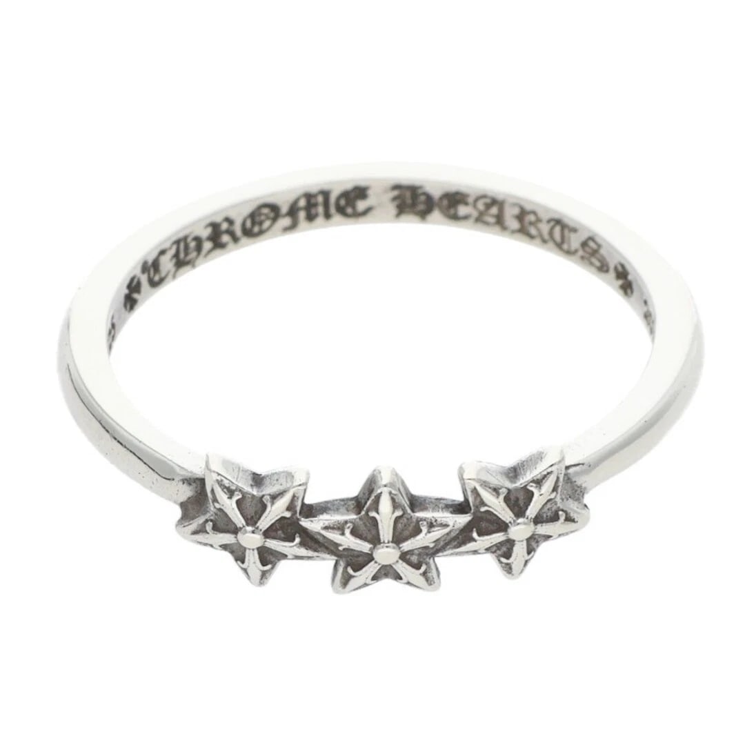 CHROME HEARTS BUBBLEGUM 3STAR RING: Chrome Hearts BUBBLEGUM 3STAR Ring Brand: Chrome Hearts Type/Style: Ring Material: 925 Silver Color: Silver Size: 4.75 - 5 US Accessories: None Accessories Notice: When purchasing pre-owne