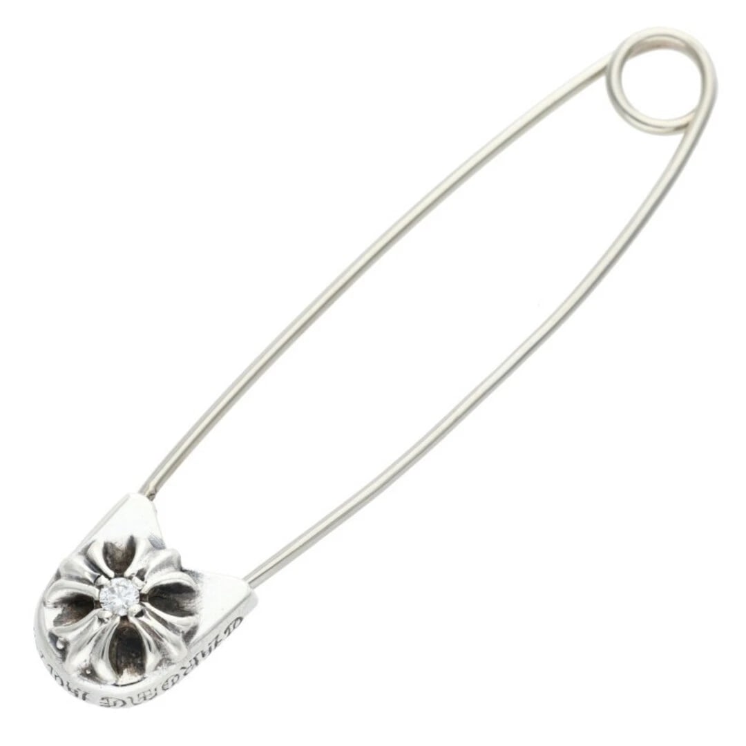 CHROME HEARTS LARGE SAFETY PIN 1 DIAMOND SILVER NECKLACE: Chrome Hearts large Safety Pin 1 diamond silver Necklace Brand: Chrome Hearts Type/Style: Necklace Material: 925 Silver Main Stone Natural Color: Silver Size: Width 1.2cm, vertical 5.6cm Accessories: