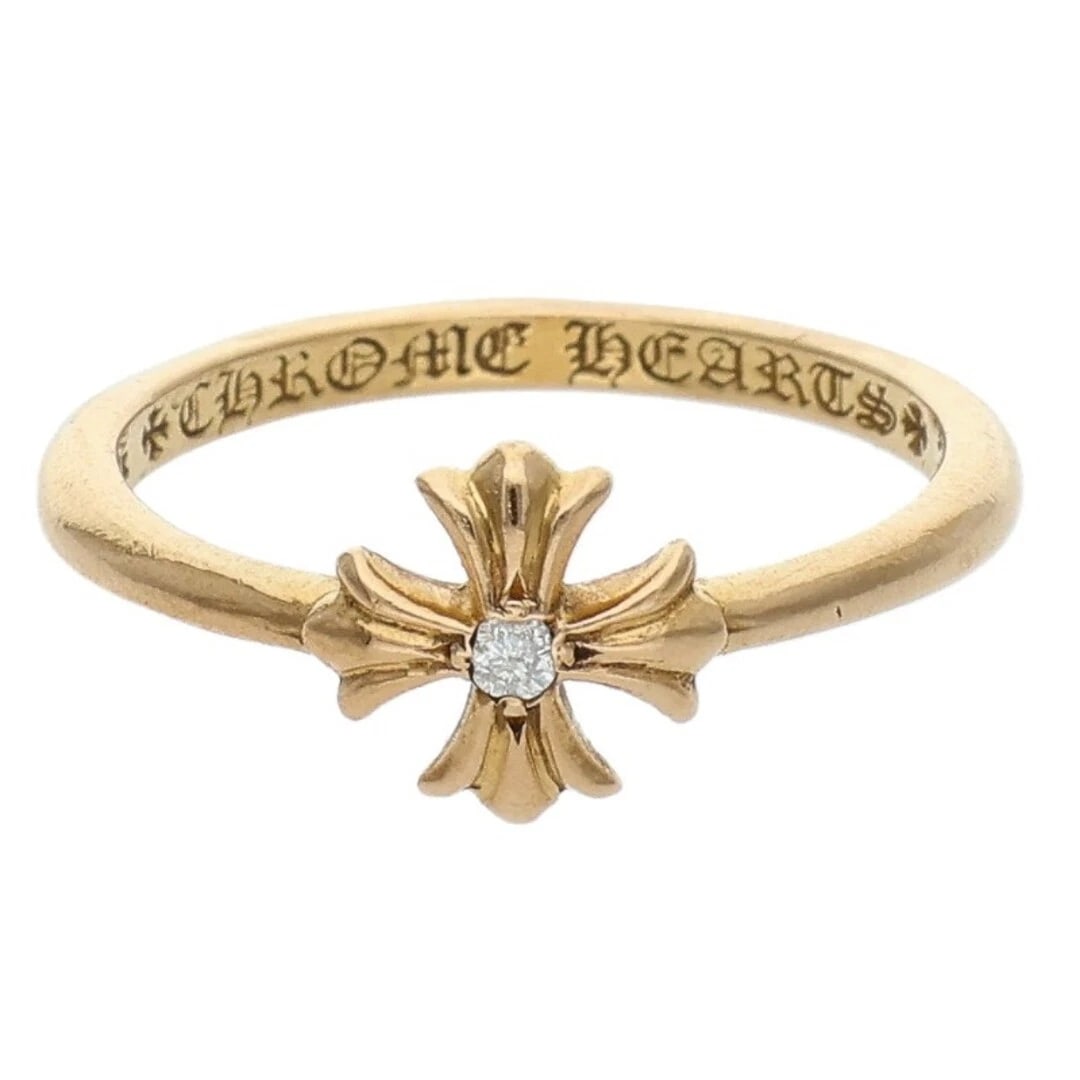 CHROME HEARTS 22K BUBBLGM CH PLS DIA 1 DIAMOND GOLD RING: Chrome Hearts 22k BUBBLGM CH PLS DIA 1 Diamond Gold Ring Brand: Chrome Hearts Type/Style: Ring Material: 22K Gold Main Stone Natural Color: Gold, Clear Size: 4.25 US Accessories: None Acce