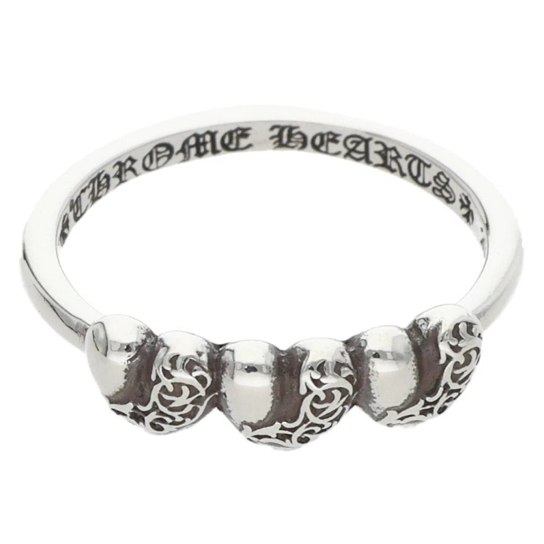 CHROME HEARTS BUBBLEGUM 3HEART RING: Chrome Hearts BUBBLEGUM 3heart Ring Brand: Chrome Hearts Type/Style: Ring Material: 925 Silver Color: Silver Size: 2.75 - 3 US Accessories: None Accessories Notice: When purchasing pre-own