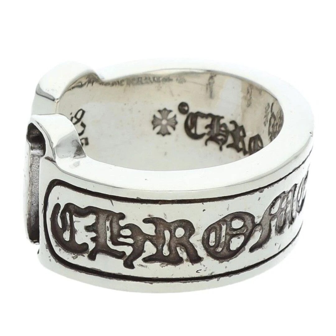 CHROME HEARTS LG SCROLL LABEL LARGE SILVER RING MEN'S: Chrome Hearts LG SCROLL LABEL Large Silver Ring Men's Brand: Chrome Hearts Type/Style: Ring Material: 925 Silver Color: Silver Size: 5.5 - 5.75 US Accessories: None Accessories Notice: When