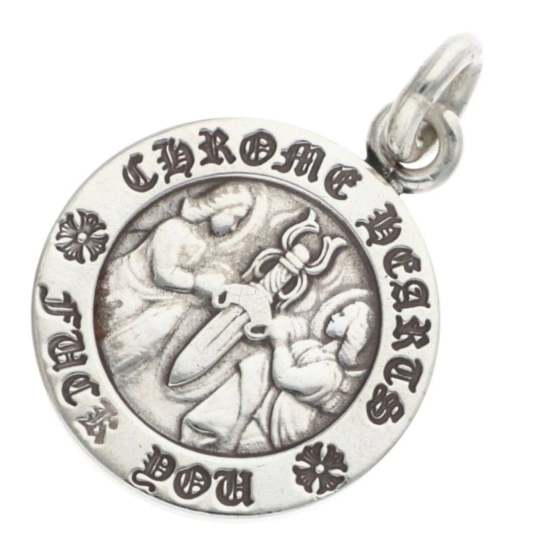 CHROME HEARTS CHRM ANGL MDL V1 SILVER NECKLACE: Chrome Hearts CHRM ANGL MDL V1 Silver Necklace Brand: Chrome Hearts Type/Style: Necklace Material: 925 Silver Color: Silver Size: Width 2cm, vertical 2.9cm Accessories: None Accessories Notice: When