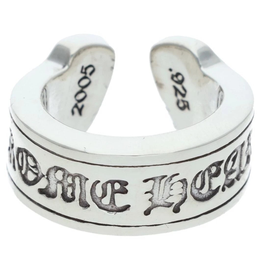 CHROME HEARTS LG SCROLL LABEL SILVER RING MEN'S: Chrome Hearts LG SCROLL LABEL Silver Ring Men's Brand: Chrome Hearts Type/Style: Ring Material: 925 Silver Color: Silver Size: 3.75 US Accessories: None Accessories Notice: When purchasing pre-owned