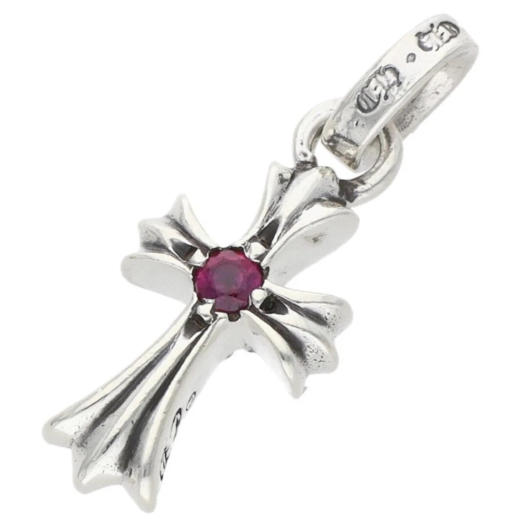 CHROME HEARTS CRS BBYFAT RUBY CHARM SILVER NECKLACE: Chrome Hearts CRS BBYFAT Ruby charm Silver Necklace Brand: Chrome Hearts Type/Style: Necklace Material: 925 Silver Color: Silver, Red Size: Width 0.9cm, vertical 2.4cm Accessories: None Ac
