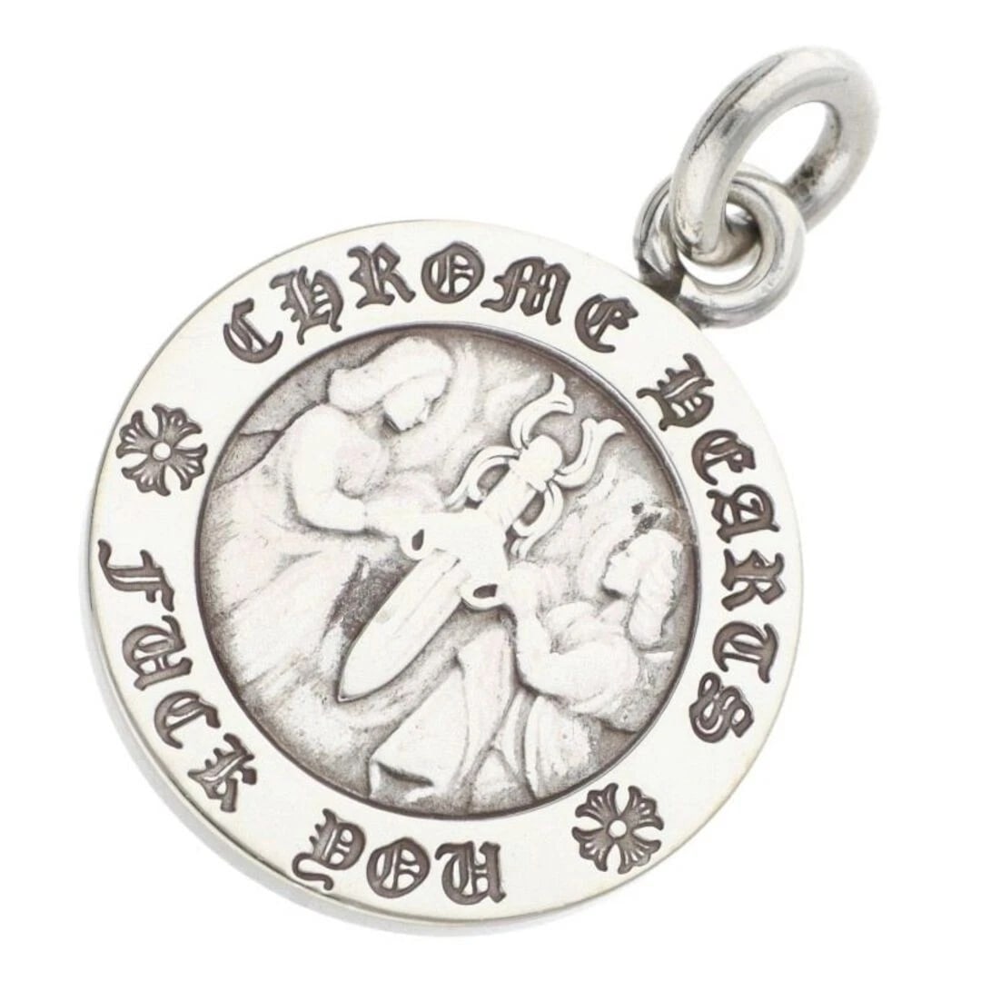 CHROME HEARTS CHRM ANGL MDL V1 SILVER NECKLACE: Chrome Hearts CHRM ANGL MDL V1 Silver Necklace Brand: Chrome Hearts Type/Style: Necklace Material: 925 Silver Color: Silver Size: Width 2cm, vertical 2.9cm Accessories: None Accessories No