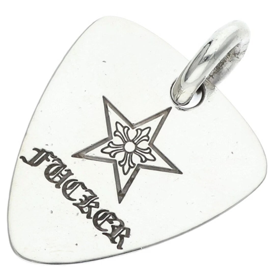 CHROME HEARTS GUITAR PICK PENDANT SILVER NECKLACE: Chrome Hearts GUITAR PICK Pendant Silver Necklace Brand: Chrome Hearts Type/Style: Necklace Material: 925 Silver Color: Silver Size: Width 2.6cm, vertical 3.6cm Accessories: None Accessori
