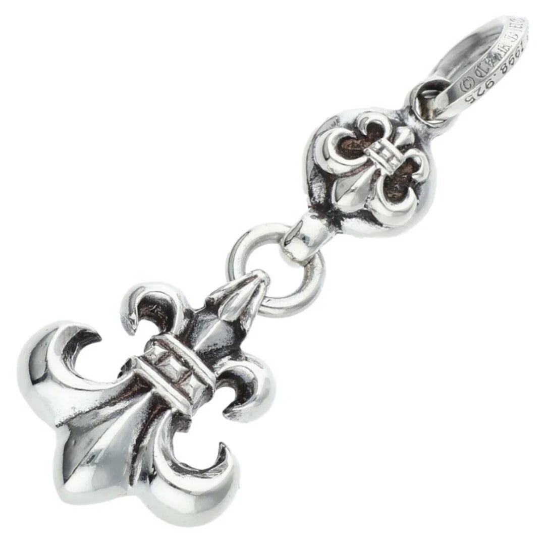 CHROME HEARTS 1BALL BS FLEUR CHARM SILVER NECKLACE: Chrome Hearts 1ball BS Fleur Charm Silver Necklace Brand: Chrome Hearts Type/Style: Necklace Material: 925 Silver Color: Silver Size: Width 0.9cm, vertical 2.4cm Accessories: None Accessor