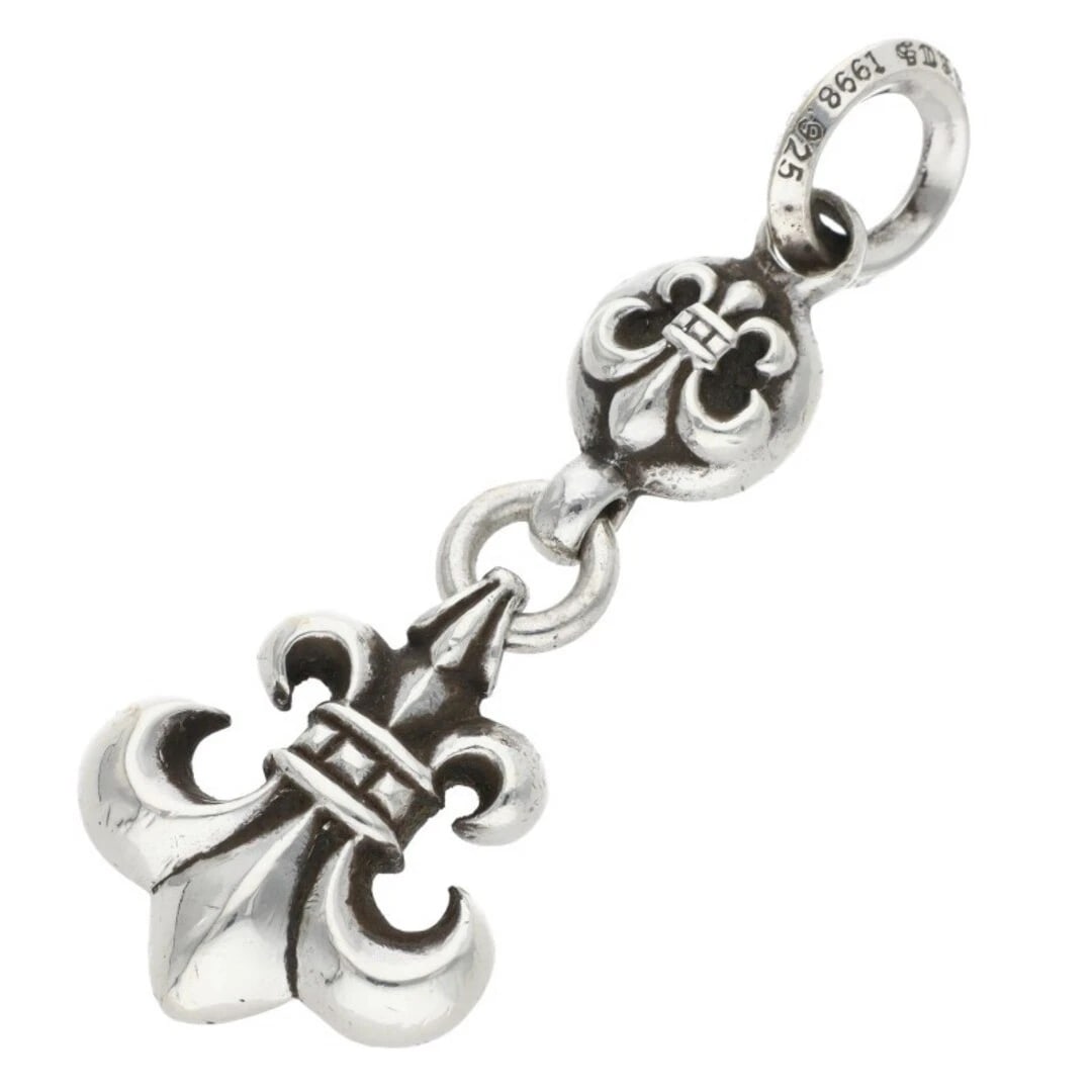 CHROME HEARTS 1BALL BS FLEUR CHARM SILVER NECKLACE: Chrome Hearts 1ball BS Fleur Charm Silver Necklace Brand: Chrome Hearts Type/Style: Necklace Material: 925 Silver Color: Silver Size: Width 1.8cm, vertical 4.8cm Accessories: None Accessor