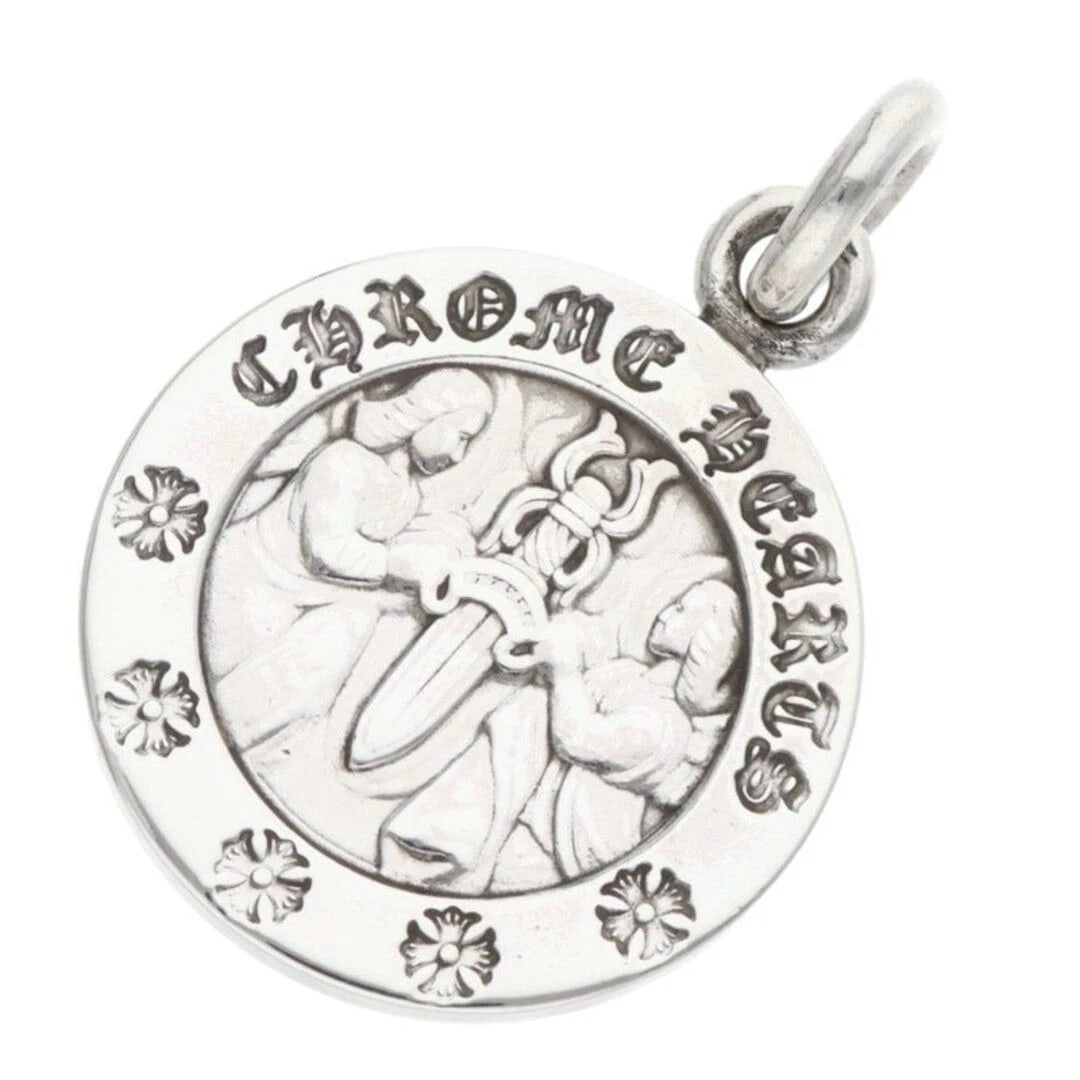 CHROME HEARTS CHRM ANGL MDL V2 SILVER NECKLACE: Chrome Hearts CHRM ANGL MDL V2 Silver Necklace Brand: Chrome Hearts Type/Style: Necklace Material: 925 Silver Color: Silver Size: Width 2cm, vertical 3cm Accessories: None Accessories Notice: When