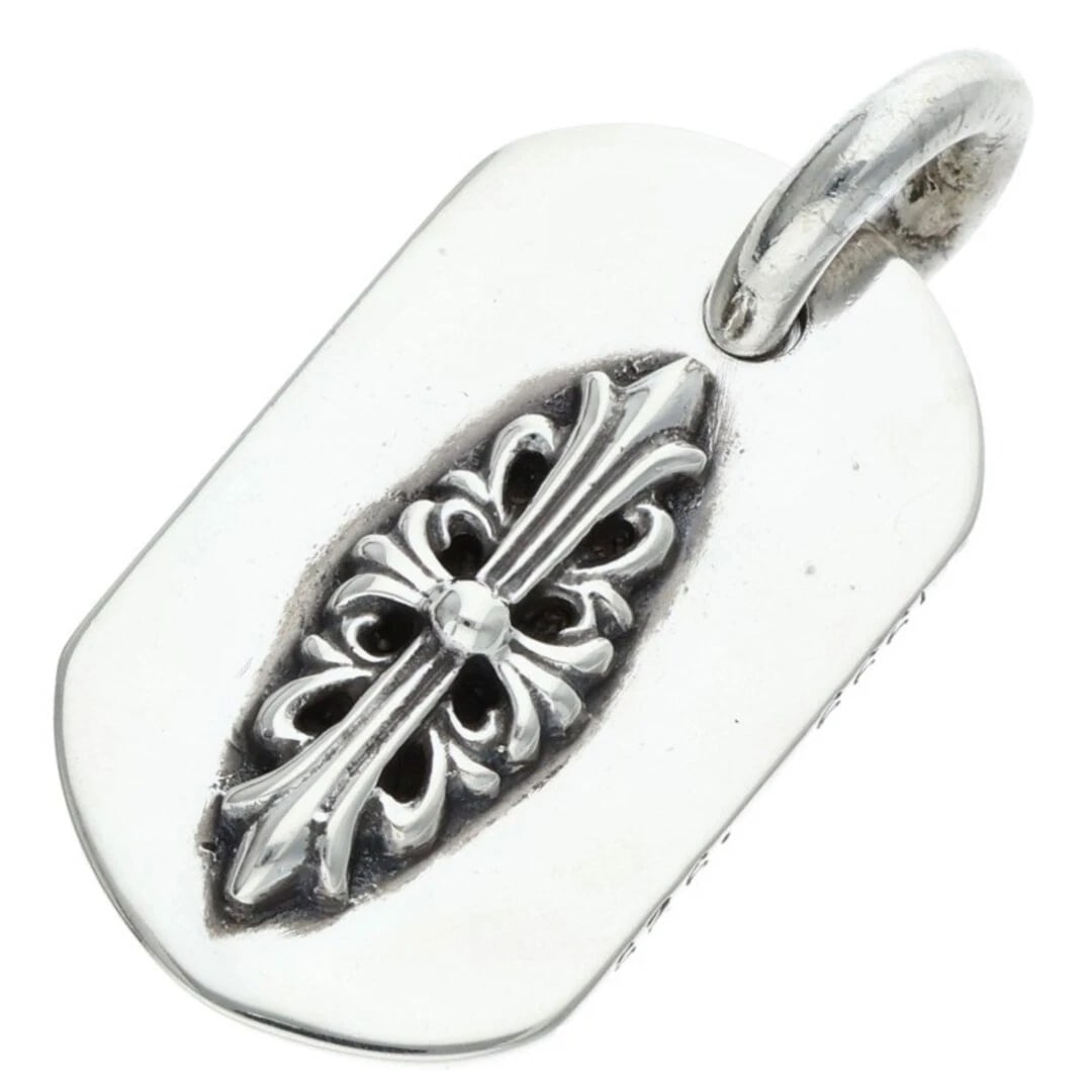 CHROME HEARTS RAISED DOGTAG CHARM SILVER NECKLACE: Chrome Hearts Raised Dogtag Charm Silver Necklace Brand: Chrome Hearts Type/Style: Necklace Material: 925 Silver Color: Silver Size: Width 1.9cm, vertical 3.6cm Accessories: None Accessories Notice: