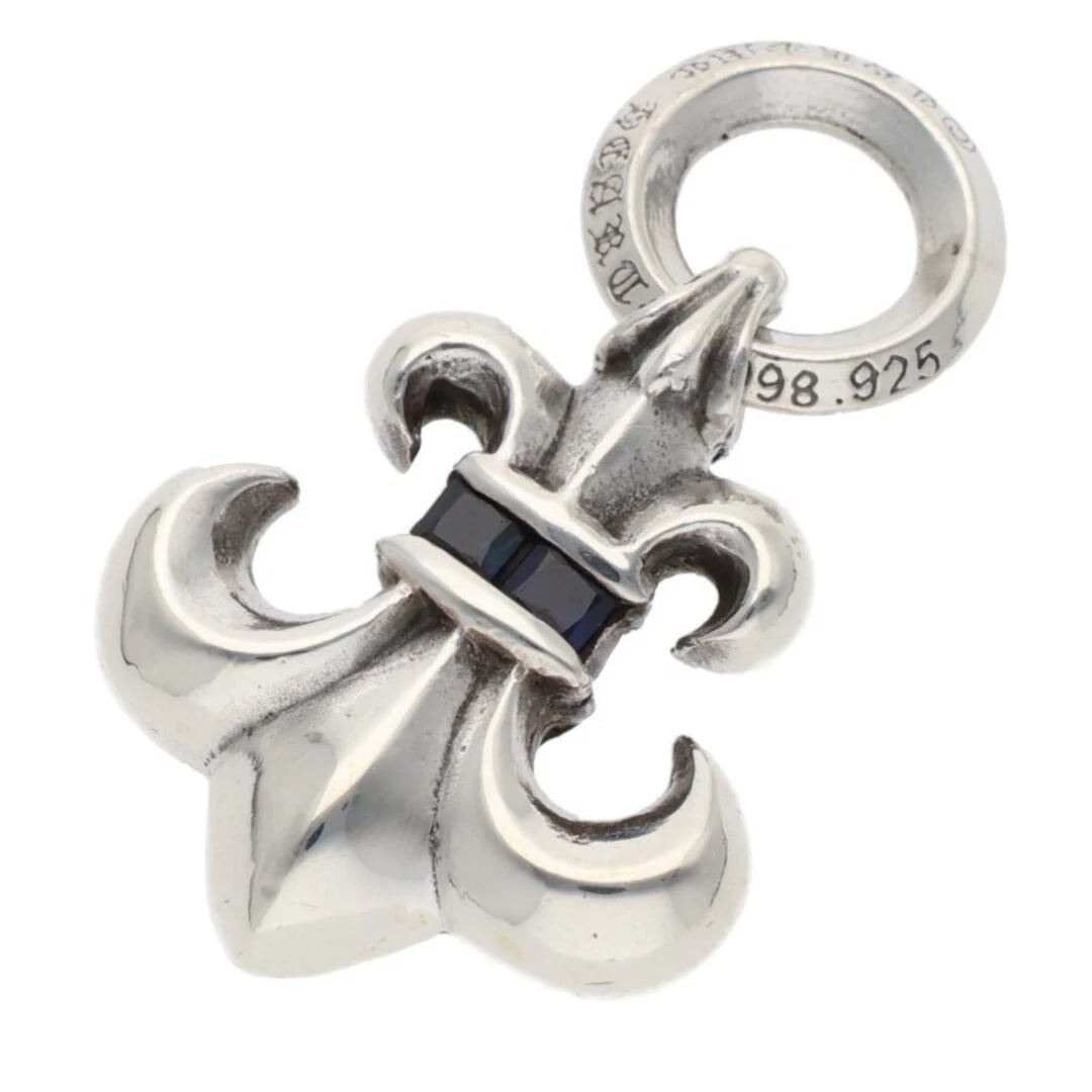 CHROME HEARTS BS FLUER CHARM SAPPHIRE SILVER NECKLACE: Chrome Hearts BS Fluer Charm Sapphire Silver Necklace Brand: Chrome Hearts Type/Style: Necklace Material: 925 Silver Color: Silver, Blue Size: Width 1.8cm, vertical 2.8cm Accessories: None