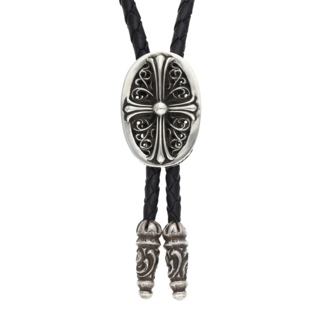 CHROME HEARTS BOLOTIE OVALTINY TINY CLASSIC LEATHER NECKLACE: Chrome Hearts Bolotie Ovaltiny tiny Classic Leather Necklace Brand: Chrome Hearts Type/Style: Necklace Material: 925 Silver Color: Silver Size: Top width 2.7cm x vertical 39cm, string width 0.5cm, str