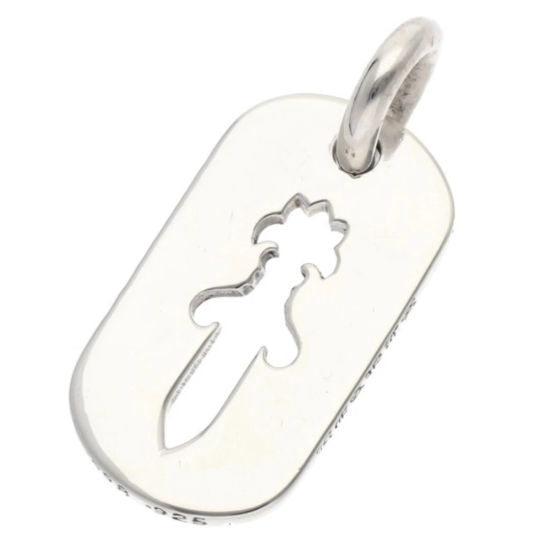 CHROME HEARTS D TAG SML CUTOUT DAGGER DOG SILVER NECKLACE: Chrome Hearts D TAG SML Cutout Dagger Dog Silver Necklace Brand: Chrome Hearts Type/Style: Necklace Material: 925 Silver Color: Silver Size: Width 1.7cm, vertical 3.7cm Accessories: None A