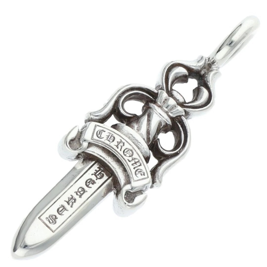CHROME HEARTS DOUBLE DAGGER PENDANT SILVER NECKLACE: Chrome Hearts Double Dagger Pendant Silver Necklace Brand: Chrome Hearts Type/Style: Necklace Material: 925 Silver Color: Silver Size: Width 1.6cm, vertical 5.4cm Accessories: None Accesso