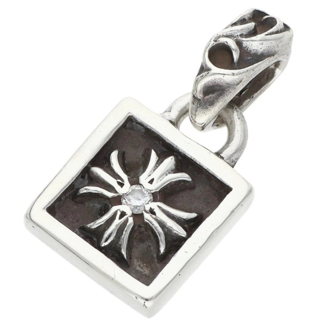 CHROME HEARTS FRAMED CH PLUS DIAMOND CHARM NECKLACE: Chrome Hearts Framed Ch Plus Diamond charm Necklace Brand: Chrome Hearts Type/Style: Necklace Material: 925 Silver Color: Silver, Clear Size: Width 1.2cm, vertical 2.4cm Accessories: None Accessories