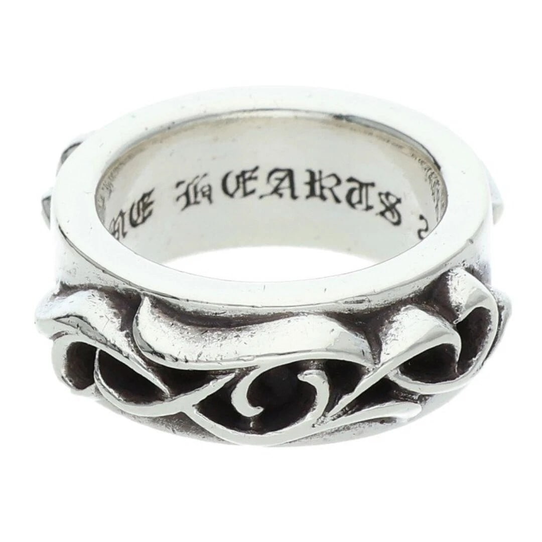 CHROME HEARTS DBL NARROW VINE BAND SILVER RING: Chrome Hearts DBL NARROW VINE BAND Silver Ring Brand: Chrome Hearts Type/Style: Ring Material: 925 Silver Color: Silver Size: 4.25 US Accessories: None Accessories Notice: When purchasing pre-owned