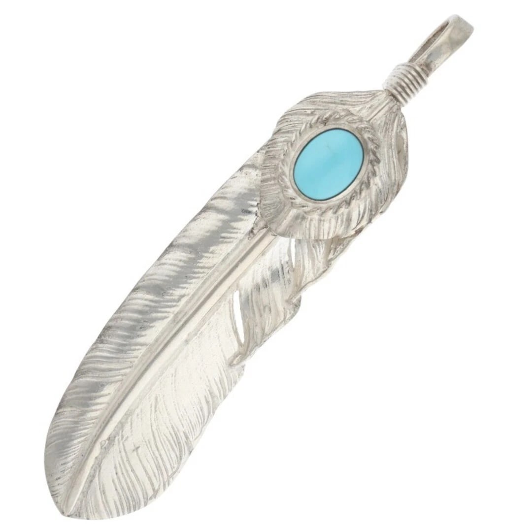 GORROWS JUGIN SILVER ROPE TURQUOISE OVERSIZED FEATHER LEFT-FACING NECKLACE: Gorrows Jugin Silver Rope Turquoise Oversized Feather Left-Facing Necklace Brand: goro's Type/Style: Necklace Material: Color: Silver, Blue Size: Width 1.5cm, vertical 6.7cm Accessories: None