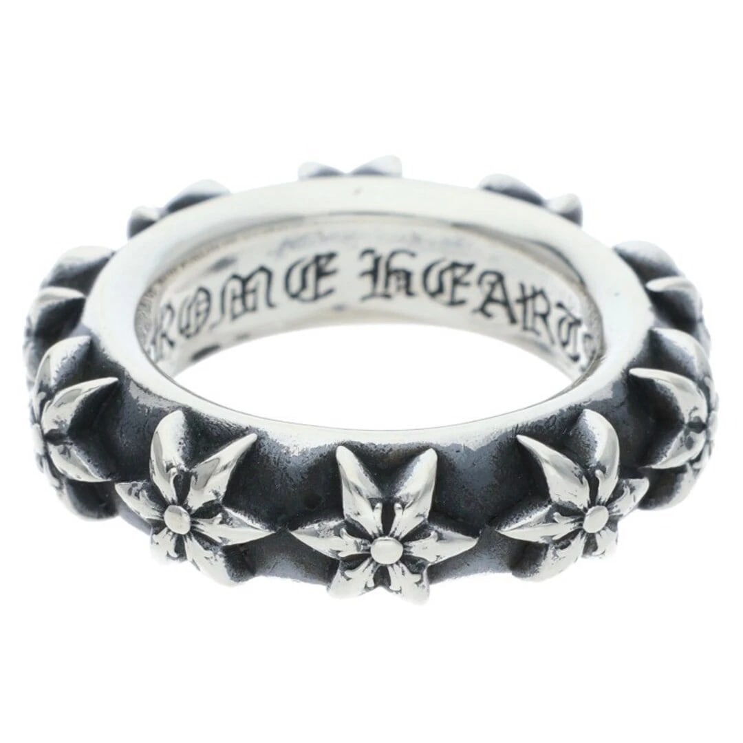 CHROME HEARTS STAR BAND SILVER RING: Chrome Hearts Star Band Silver Ring Brand: Chrome Hearts Type/Style: Ring Material: 925 Silver Color: Silver Size: 4.75 - 5 US Accessories: None Accessories Notice: When purchasing pre-owned goods,