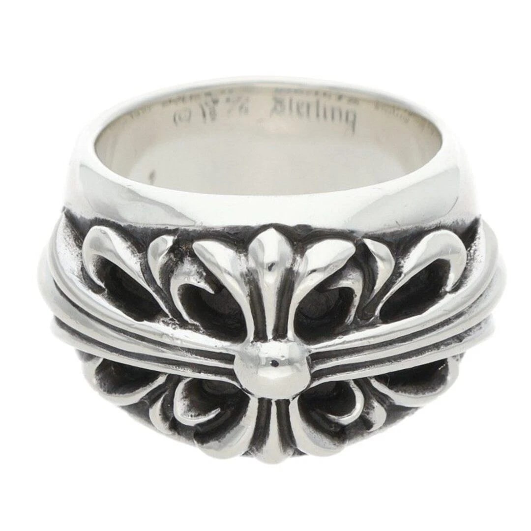 CHROME HEARTS FLORAL CROSS SILVER RING: Chrome Hearts Floral Cross Silver Ring Brand: Chrome Hearts Type/Style: Ring Material: Color: Silver Size: 4.75 - 5 US Accessories: None Accessories Notice: When purchasing pre-owned goods, please