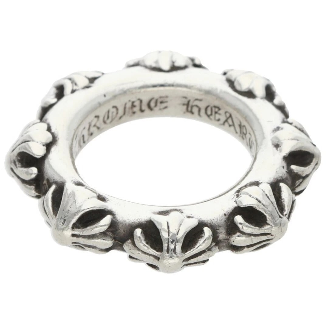 CHROME HEARTS CROSS BAND SILVER RING: Chrome Hearts Cross Band Silver Ring Brand: Chrome Hearts Type/Style: Ring Material: 925 Silver Color: Silver Size: 5.25 US Accessories: None Accessories Notice: When purchasing pre-owned goods,