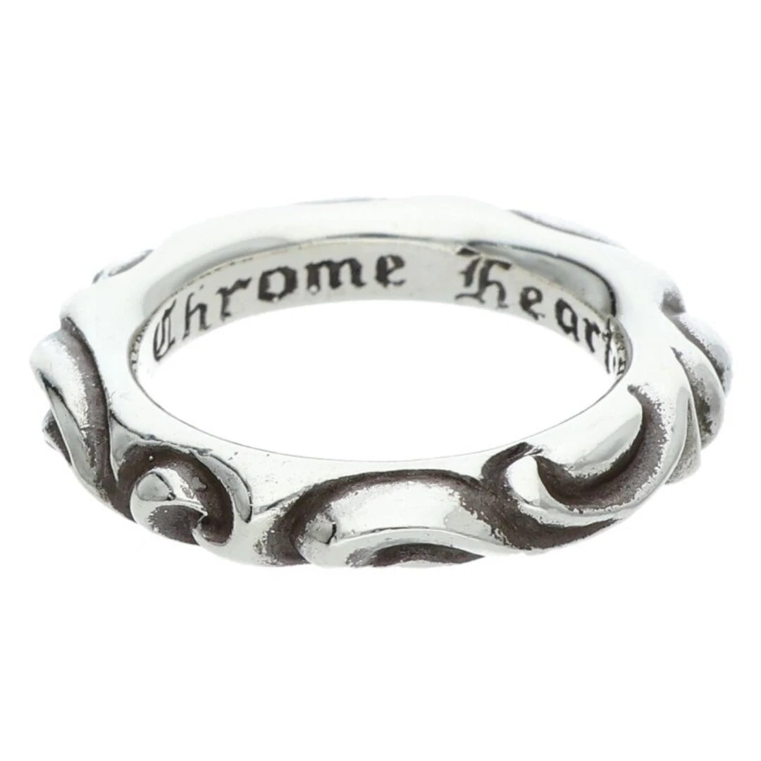 CHROME HEARTS BAND SCROLL SILVER RING: Chrome Hearts BAND Scroll Silver Ring Brand: Chrome Hearts Type/Style: Ring Material: 925 Silver Color: Silver Size: 6.75 - 7 US Accessories: None Accessories Notice: When purchasing pre-owned goods,