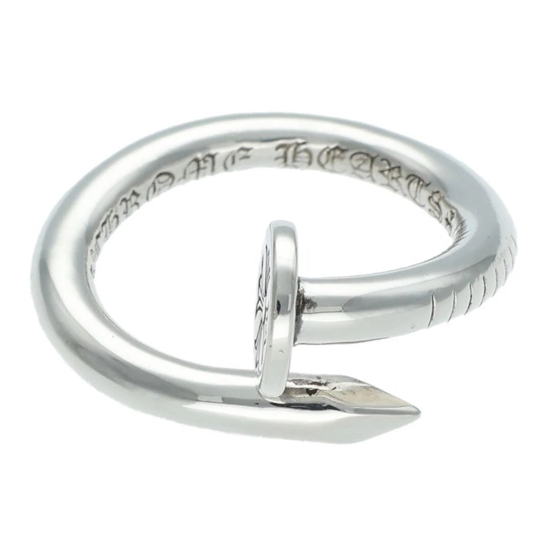 CHROME HEARTS NAIL FLAT SILVER RING: Chrome Hearts Nail Flat Silver Ring Brand: Chrome Hearts Type/Style: Ring Material: 925 Silver Color: Silver Size: 4.75 - 5 US Accessories: None Accessories Notice: When purchasing pre-owned goods,