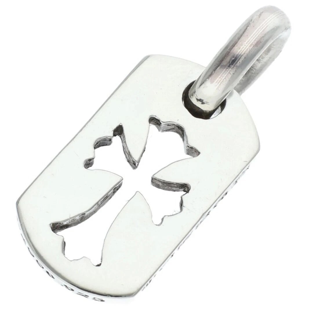 CHROME HEARTS CUTOUT CROSS DOG TAG CHARM SILVER NECKLACE: Chrome Hearts Cutout Cross Dog Tag Charm Silver Necklace Brand: Chrome Hearts Type/Style: Necklace Material: 925 Silver Color: Silver Size: W 0.9cm,V 2.2cm Accessories: None Accessories Notice: When