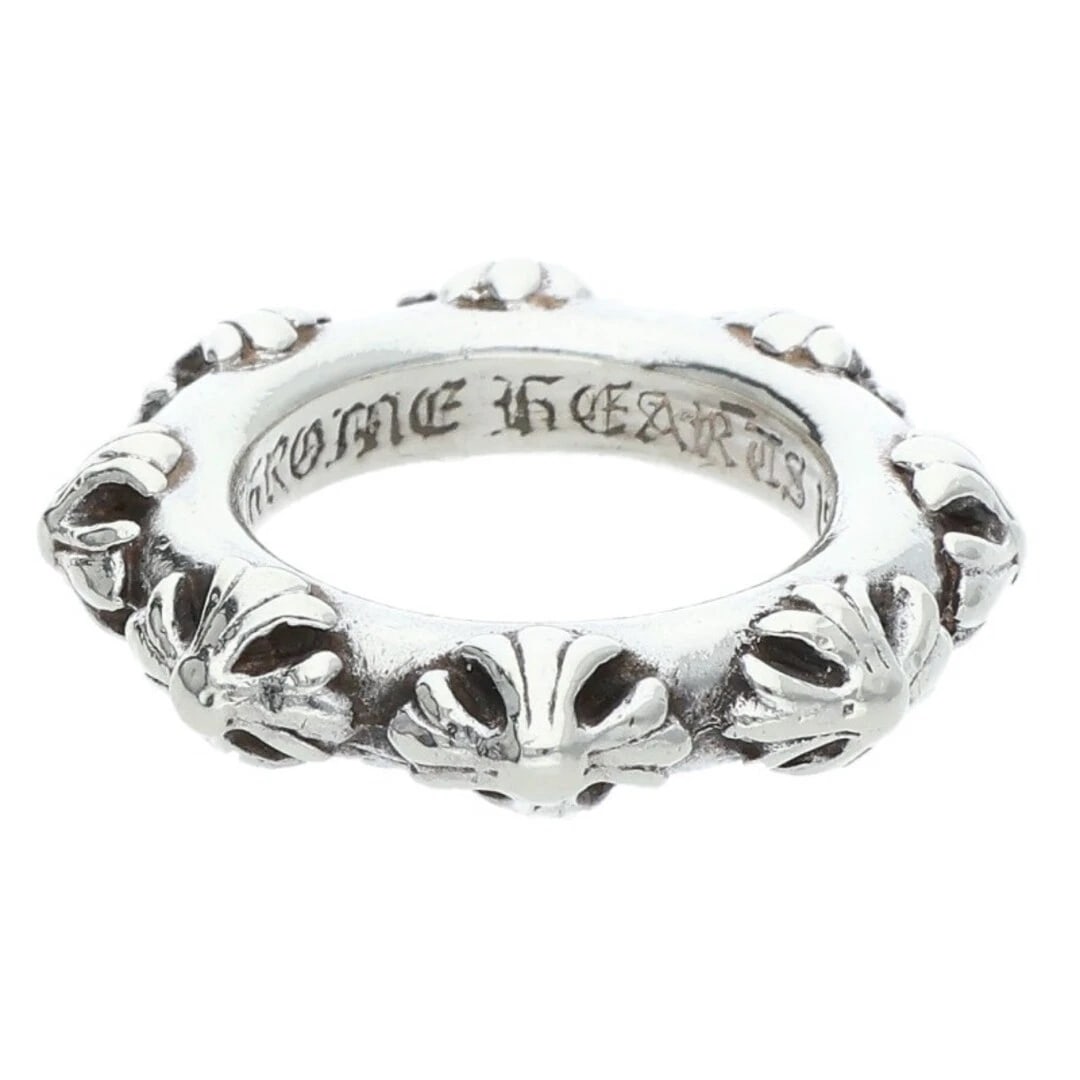 CHROME HEARTS CROSS BAND SILVER RING: Chrome Hearts CROSS BAND SILVER RING Brand: Chrome Hearts Type/Style: Ring Material: 925 Silver Color: Silver Size: 5.5 - 5.75 US Accessories: None Accessories Notice: When purchasing pre-owned