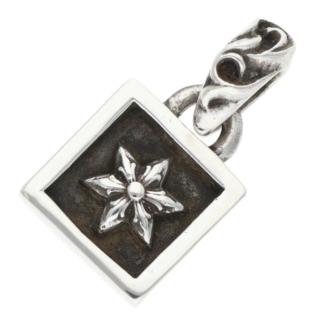 CHROME HEARTS FRAMED STAR FLAMED CHARM SILVER NECKLACE: Chrome Hearts FRAMED STAR Flamed Charm Silver Necklace Brand: Chrome Hearts Type/Style: Necklace Material: 925 Silver Color: Silver Size: horizontal 1.2cm, vertical 2.4cm Accessories: None