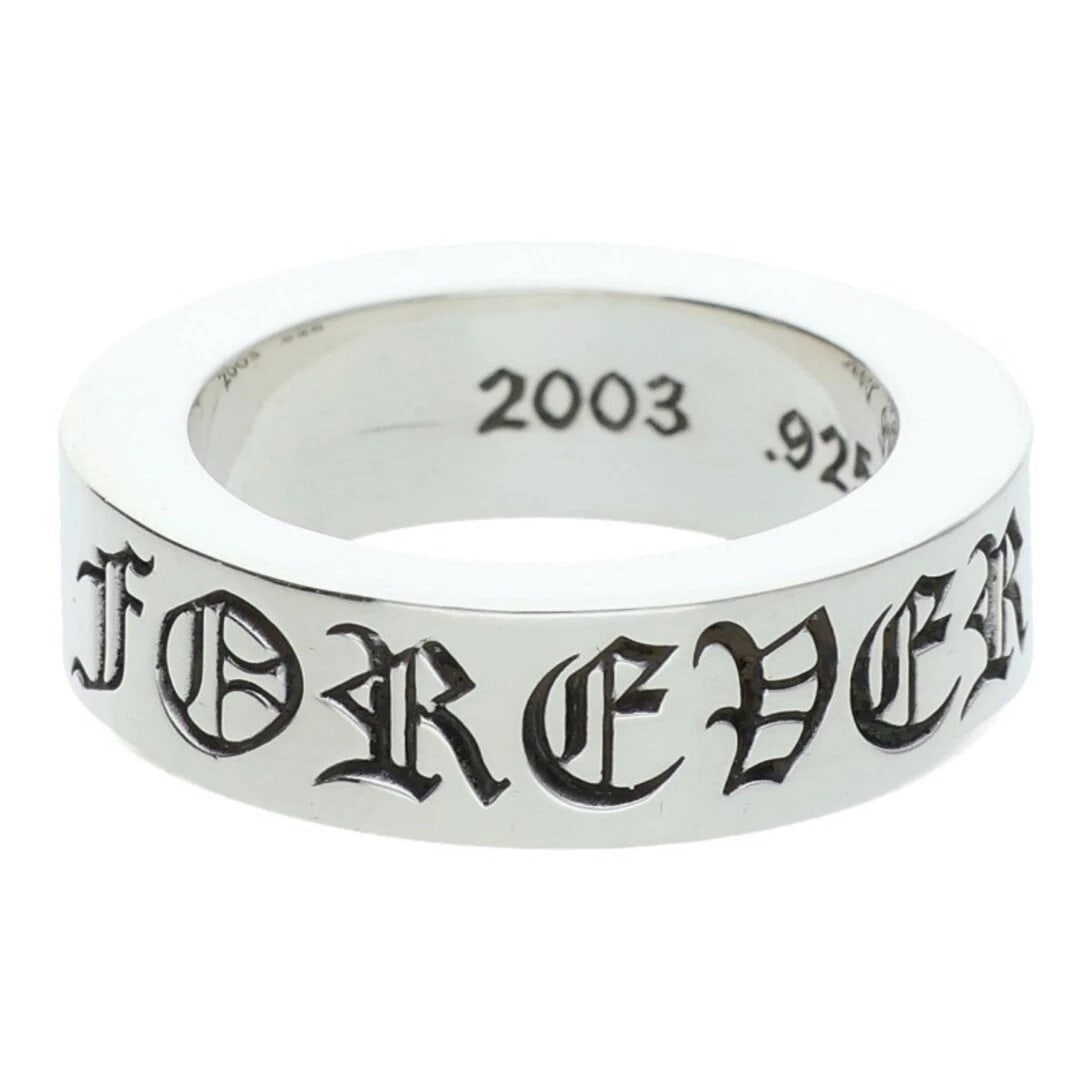 CHROME HEARTS SPACER FOREVER SILVER RING: Chrome Hearts Spacer Forever Silver Ring Brand: Chrome Hearts Type/Style: Ring Material: 925 Silver Color: Silver Size: 4.25 US Accessories: None Accessories Notice: When purchasing pre-owned goods,
