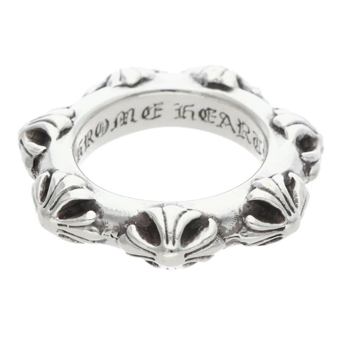 CHROME HEARTS CROSS BAND SILVER RING: Chrome Hearts Cross Band Silver Ring Brand: Chrome Hearts Type/Style: Ring Material: 925 Silver Color: Silver Size: 4 US Accessories: None Accessories Notice: When purchasing pre-owned goods, please