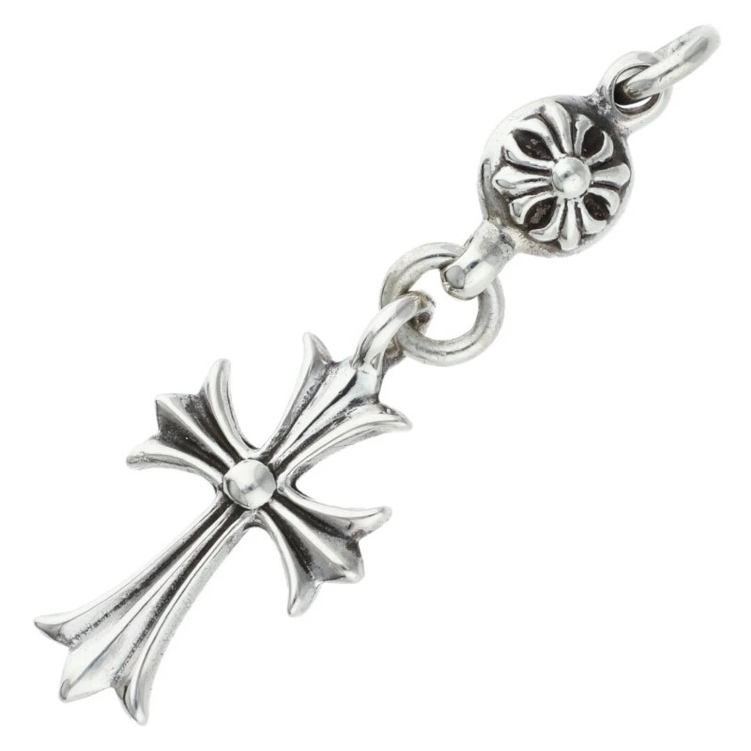 CHROME HEARTS 1 BALL TINY CROSS OLD CHARM SILVER NECKLACE: Chrome Hearts 1 Ball Tiny Cross Old Charm Silver Necklace Brand: Chrome Hearts Type/Style: Necklace Material: Color: Silver Size: Width 1.6cm, vertical 5.5cm Accessories: None Accessories Notice: