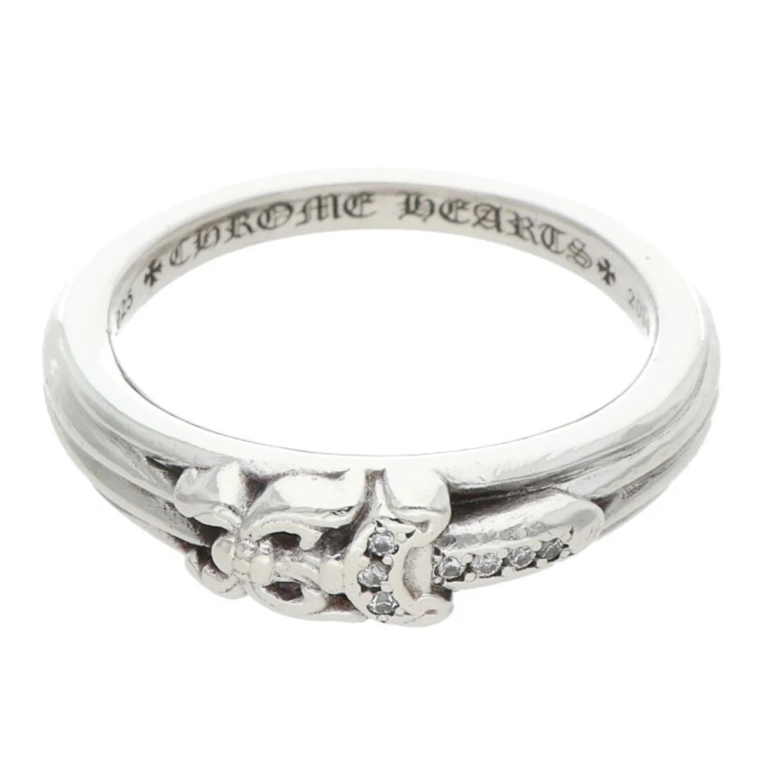 CHROME HEARTS CLASSIC DAGGER PAVE DIAMOND SILVER RING: Chrome Hearts Classic Dagger Pave Diamond Silver Ring Brand: Chrome Hearts Type/Style: Ring Material: Color: Silver, Clear Size: 8.25 - 8.5 US Accessories: None Accessories Notice: When purchasing