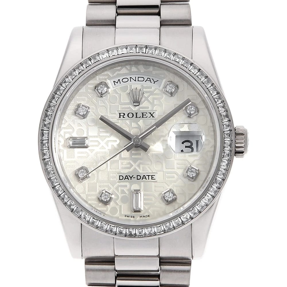 ROLEX DATE SILVER CARVING COMPUTER WATCH: ROLEX date Silver Carving computer Watch Brand: ROLEX Type/Style: Wrist watch Material: Band Material White Gold, Case Material White Gold Color: Dial colour Silver Size: Case:W36mm Circumference of W