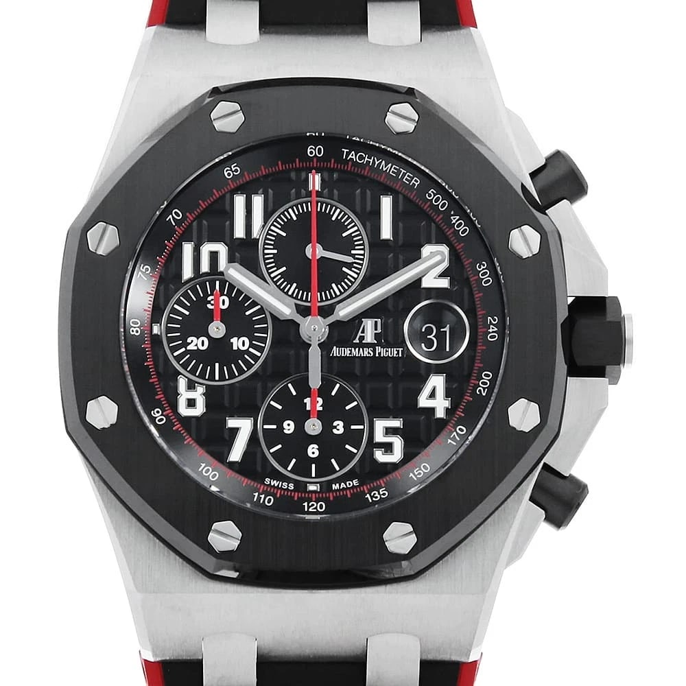 AUDEMARS PIGUET ROYAL OAK OFFSHORE CHRONOGRAPH WATCH: AUDEMARS PIGUET Royal Oak Offshore Chronograph Watch Brand: AUDEMARS PIGUET Type/Style: Wrist watch Material: Band Material rubber, Case Material Stainless Steel Color: Dial colour Black Size: