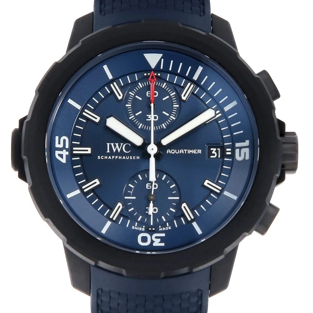 IWC AQUATIMER CHRONOGRAPH STAINLESS STEEL WATCH: IWC Aquatimer Chronograph Stainless Steel Watch Brand: IWC Type/Style: Wrist watch Material: Band Material rubber, Case Material Stainless Steel Color: Dial colour Blue Size: Case:W45mm Accessories:
