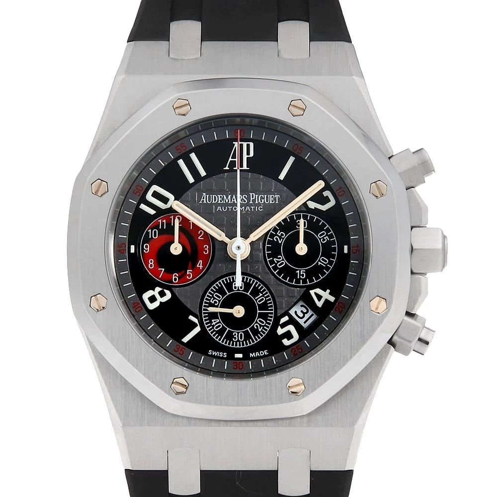 AUDEMARS PIGUET ROYAL OAK CHRONOGRAPH WATCH: AUDEMARS PIGUET Royal Oak Chronograph Watch Brand: AUDEMARS PIGUET Type/Style: Wrist watch Material: Band Material rubber, Case Material Stainless Steel Color: Dial colour Black and Gray Size: